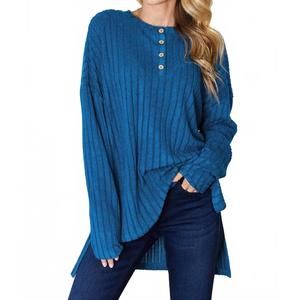 NEW BASIC BAE ribbed half button long sleeves in blue